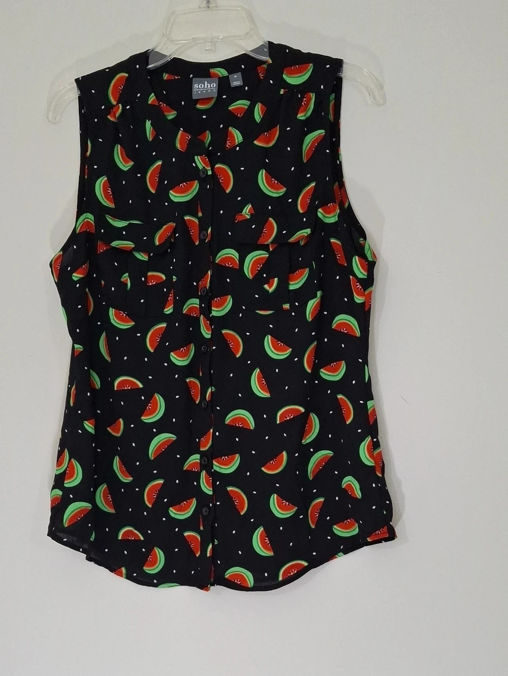 Soho Watermelon Print Blouse in Black Size Medium